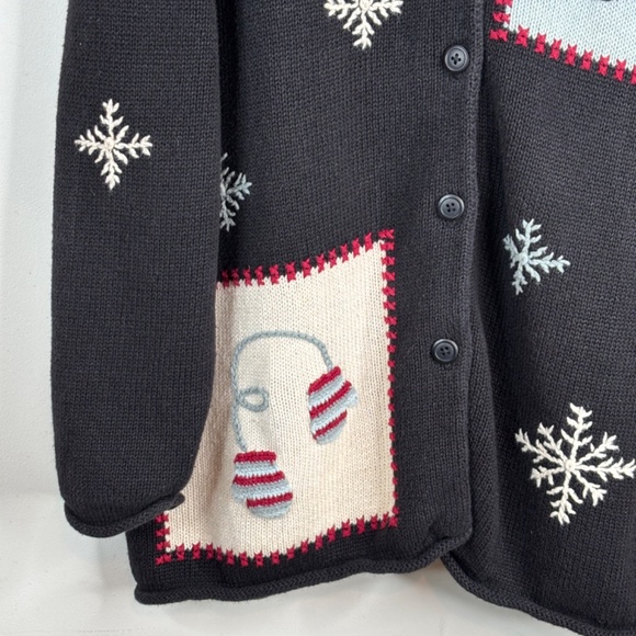 VTG 90s Ugly Christmas Sweater Cardigan 1X Embroidery Patchwork Mitten Snowflake - Picture 3 of 9